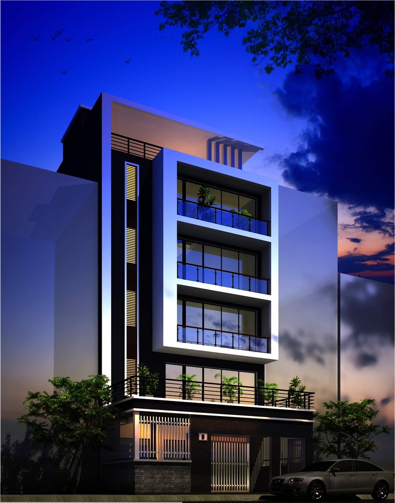 biệt thự 5 tầng hiện đại mái bằng