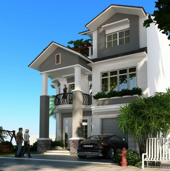 Biệt thự 3 tầng mái lệch