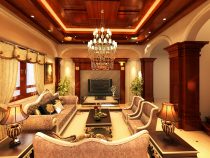 Mẫu thiết kế phòng khách biệt thự 3 tầng cổ điển sang trọng