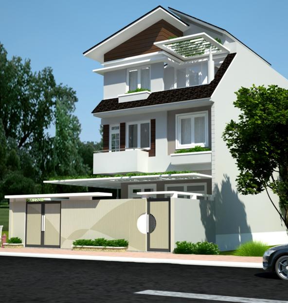 Biệt thự 3 tầng mái lệch
